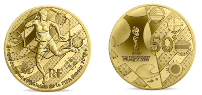 Франция 50 евро 2019 Чемпионат мира по футболу среди женщин, FIFA, Тип 3, оригинальная коробка, сертификат KM NEW золото PROOF 8-1-03-05