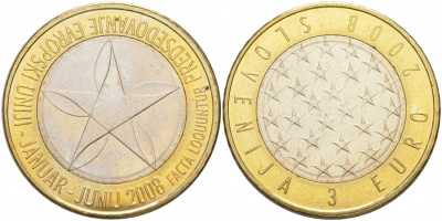 Словения 3 евро 2008 председательство Словении в ЕС KM 81 биметалл UNC M17-14