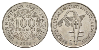 Западная Африка (BCEAO) 100 франков 1980 Центральный банк государств Западной Африки KM 4 никель UNC 4642-332
