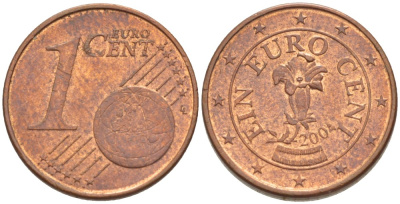 Австрия 1 евроцент 2004 KM 3082 сталь плакированная медью 4543-151