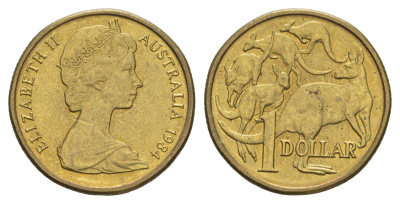 Австралия 1 доллар 1984 Елизавета II (1952-2022), кенгуру KM 77 алюминиевая бронза aUNC 4657-156