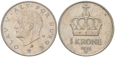 Норвегия 1 крона 1975 Улаф V (1958-1991) KM 419 медно-никель aUNC 4616-1024