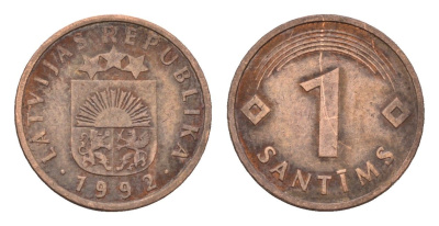 Латвия 1 сантим 1992 KM 15 сталь плакированная медью 105-311