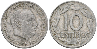 Испания 10 сентимо 1959 Франсиско Франко (1939-1975) KM 790 алюминий 4602-1215