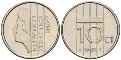 Нидерланды 10 центов 1992 Беатрикс (1980-2013) KM 203 никель    4598-368