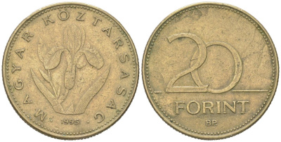Венгрия 20 форинтов 1995 BP KM 696 никель латунь 190-1125