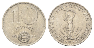 Венгрия 10 форинтов 1972 BP, статуя Свободы KM 595 никель 4653-1043