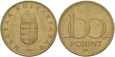 Венгрия 100 форинтов 1995 KM 698 латунь 4157-111