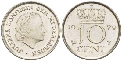 НИДЕРЛАНДЫ 10 ЦЕНТОВ 1979 ЮЛИАНА (1948-1980) KM 182 никель 211-1247