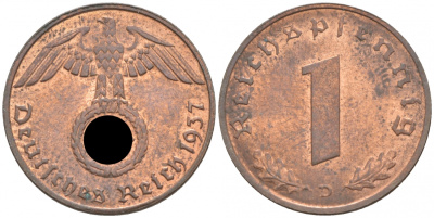 ГЕРМАНИЯ 1 РЕЙХСПФЕННИГ 1937 D J 361, KM 89 бронза aUNC 73-255