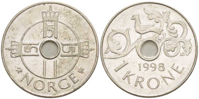 Норвегия 1 крона 1998 Харальд V (1992- ) KM 462 медно-никель 213-717