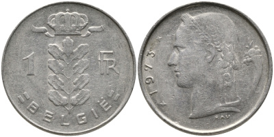 БЕЛЬГИЯ 1 ФРАНК 1973 BELGIE KM 143.1 медно-никель 65-1137