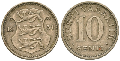 Эстония 10 центов 1931 Республика (1918-1941) KM 12 никель бронза 4615-1134