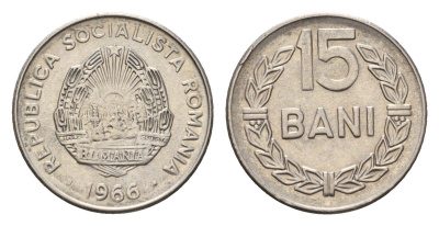 Румыния 15 бань (бани) 1966 KM 93 сталь плакированная никелем UNC 4615-855