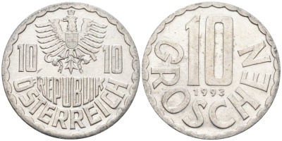 АВСТРИЯ 10 ГРОШЕЙ 1993 КМ 2878 алюминий 4573-242