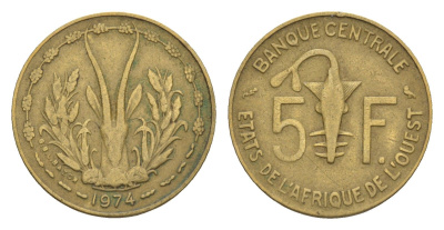 Западная Африка (BCEAO) 5 франков 1974 KM 2a медь алюминий никель 4655-768