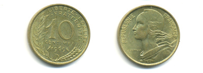 ФРАНЦИЯ 10 САНТИМОВ 1969 ТИП MARIANNE KM 929 медь алюминий никель 86-1726