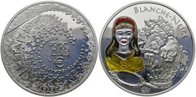 Франция 1 1/2 евро 2002 серия сказки, Белоснежка и семь гномов, эмаль KM 1840 серебро PROOF 1068-10-43