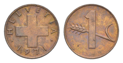 Швейцария 1 раппен 1971 KM 46 бронза aUNC 4532-362
