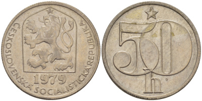 ЧЕХОСЛОВАКИЯ 50 ГЕЛЛЕРОВ 1979 СОЦИАЛИСТИЧЕСКАЯ РЕСПУБЛИКА KM 89 медно-никель 4385-735