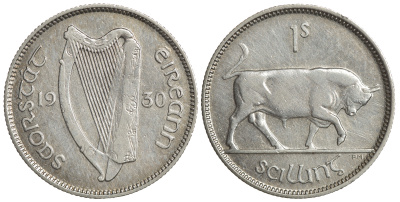 Ирландия 1 шиллинг 1930 бык KM 6 серебро 1525-925