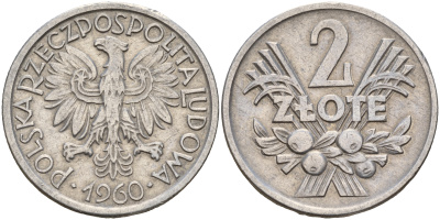 Польша 2 злотых 1960 MW KM 46, Parchimowicz 216c алюминий 4599-631