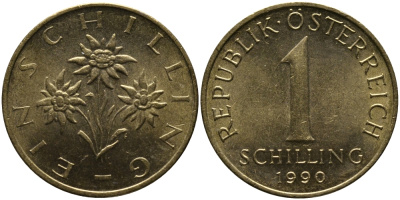 АВСТРИЯ 1 ШИЛЛИНГ 1990 KM 2886 алюминиевая бронза 33-534