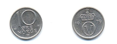 НОРВЕГИЯ 10 ЭРЕ 1979 KM 416 медно-никель 4379-333