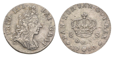 Дания 8 скиллингов 1700 Фредерик IV (1699-1730) KM 470 серебро 650-332