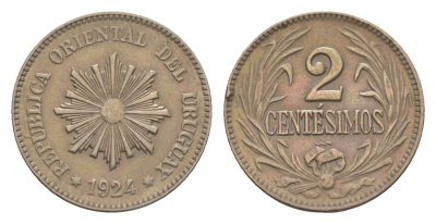 Уругвай 2 сентесимо 1924 KM 20 медно-никель 4658-744