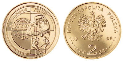 Польша 2 злотых 1999 MW, вступление Польши в НАТО KM 357 нордик  UNC  4521-433