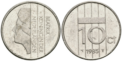 НИДЕРЛАНДЫ 10 ЦЕНТОВ 1985 БЕАТРИКС KM 203 никель 96-547