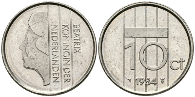НИДЕРЛАНДЫ 10 ЦЕНТОВ 1984 БЕАТРИКС KM 203 никель 96-559