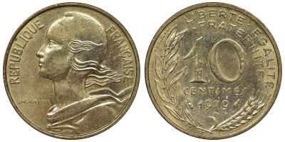 Франция 10 сантимов 1979 тип Marianne KM 929, Le Franc 144.19 медь алюминий никель 4128-212