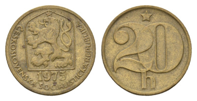 Чехословакия 20 геллеров 1975 KM 74 латунь 188-949