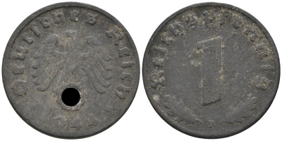 Германия 1 рейхспфенниг 1944 D KM 97, J. 369 цинк    4594-1268