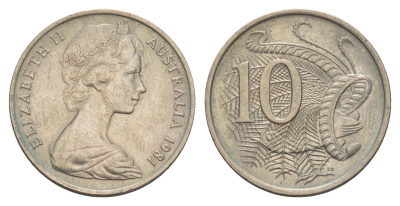 Австралия 10 центов 1981 Елизавета II (1952-2022), птица лирахвост KM 65 медно-никель 4657-146