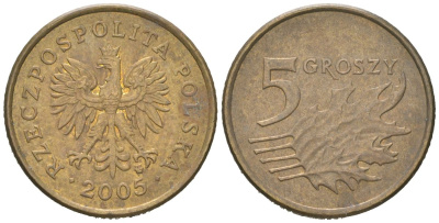 Польша 5 грошей 2005 MW Y 278 марганец латунь aUNC 4618-139