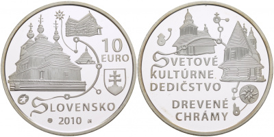 Словакия 10 евро 2010 древние церкви Словацких Карпат KM 110 серебро PROOF 01-163-42