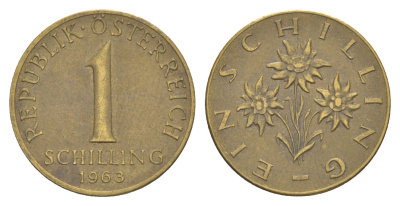 Австрия 1 шиллинг 1963 KM 2886 алюминиевая бронза 4556-1131