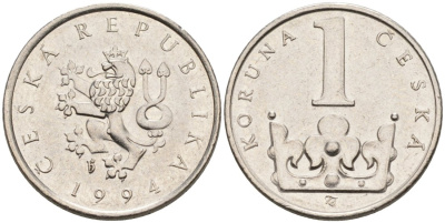 Чехия 1 крона 1994 KM 7 сталь плакированная никелем 4609-336