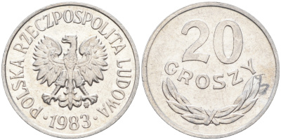 Польша 20 грошей 1983 MW KM А47 алюминий    4138-951
