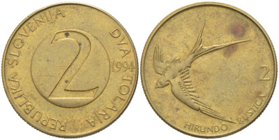 Словения 2 толара 1994 ласточка KM 5 никель латунь 217-627
