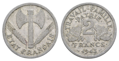 Франция 2 франка 1943 KM 904.1, Le Franc 270 алюминий 4631-542