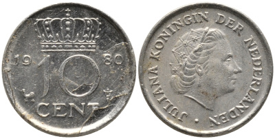 Нидерланды 10 центов 1980 Юлиана (1949-1980) KM 182 никель 96-1252