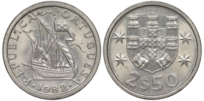 Португалия 2,5 эскудо 1982 KM 590 медно-никель 4176-145
