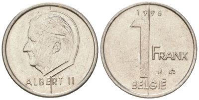 Бельгия 1 франк 1998 Belgie, Альберт II (1993-2013) KM 188 сталь плакированная никелем aUNC 4618-127