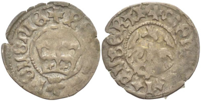 Польша 1/2 гроша (полугрош) 1492-1501 Ян I (1492-1501), династия Ягеллонов, вес 0,94 гр. серебро 1517-344