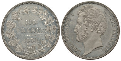 Франция 100 франков 1830 Луи-Филипп I, пробная монета, ESSAI Gadoury 1126; Mazard 1056 цинк PROOF 00-811-14