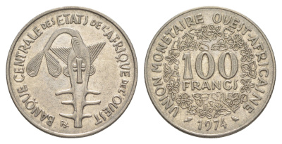 Западная Африка (BCEAO) 100 франков 1974 KM 4 никель 4620-1247